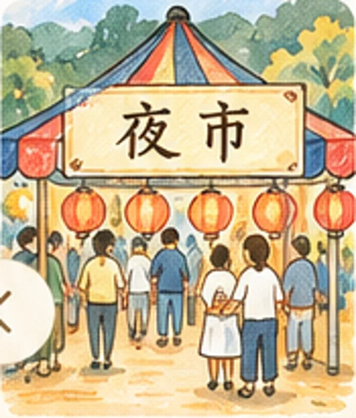 羅東夜市奶油手繪插畫